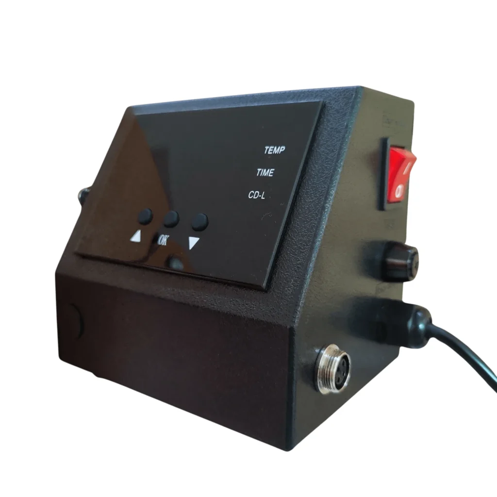 Controlador digital de la plancha para gorras Beinsen Gante con ajustes de temperatura (TEMP) y tiempo (TIME)