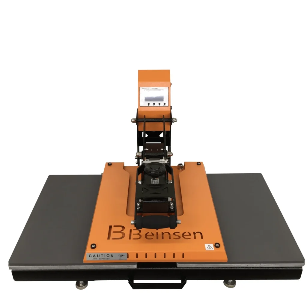 Plancha transfer Beinsen Guyana de perfil con el cabezal levantado y las dos bandejas base de 40×50 cm extendidas