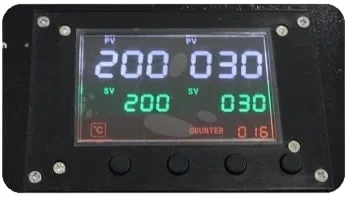 Controlador digital de la Beinsen Normandía I mostrando lectura doble de temperatura y temporizador en pantalla