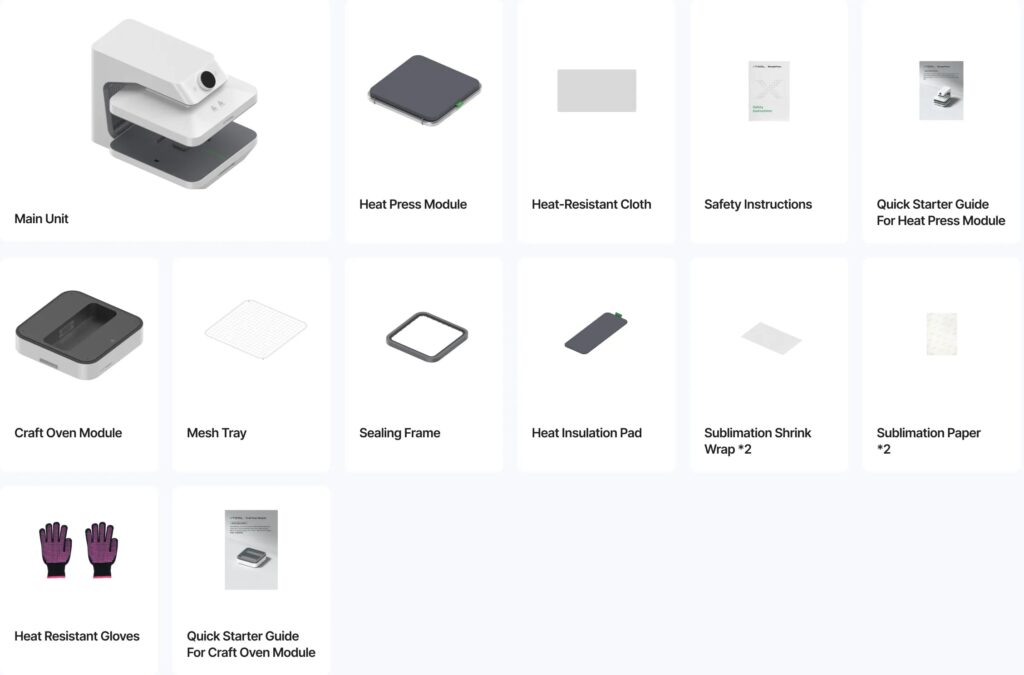 Contenido de la caja del módulo Craft Oven de xTool