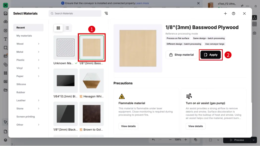 (xTool Studio) Usa la cinta transportadora para procesar un material grande con la xTool F2 Ultra UV image.png