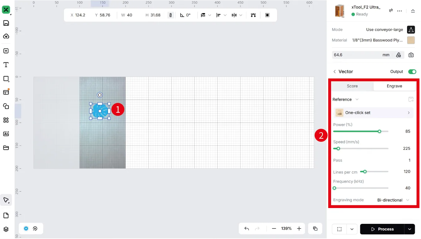 (xTool Studio) Usa la cinta transportadora para procesar un material grande con la xTool F2 Ultra UV image.png