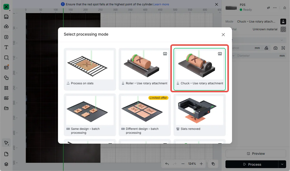 (xTool Studio) Usar el Rotary Attachment 3 (RA3) con xTool P2/P2S image.png