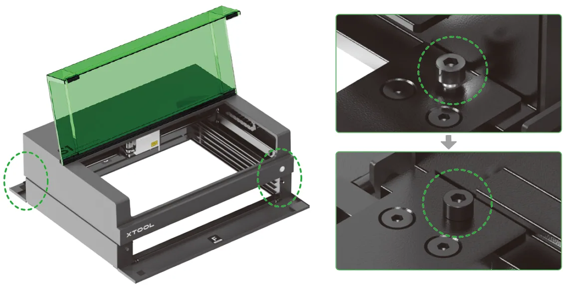 Guía de usuario de la Riser Base de xTool S1 compatible con el Conveyor Feeder