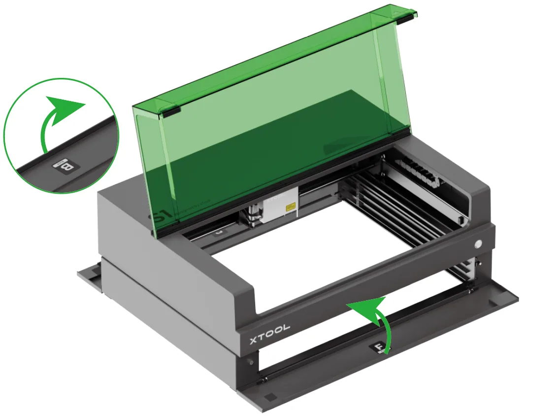 Guía de usuario de la Riser Base de xTool S1 compatible con el Conveyor Feeder