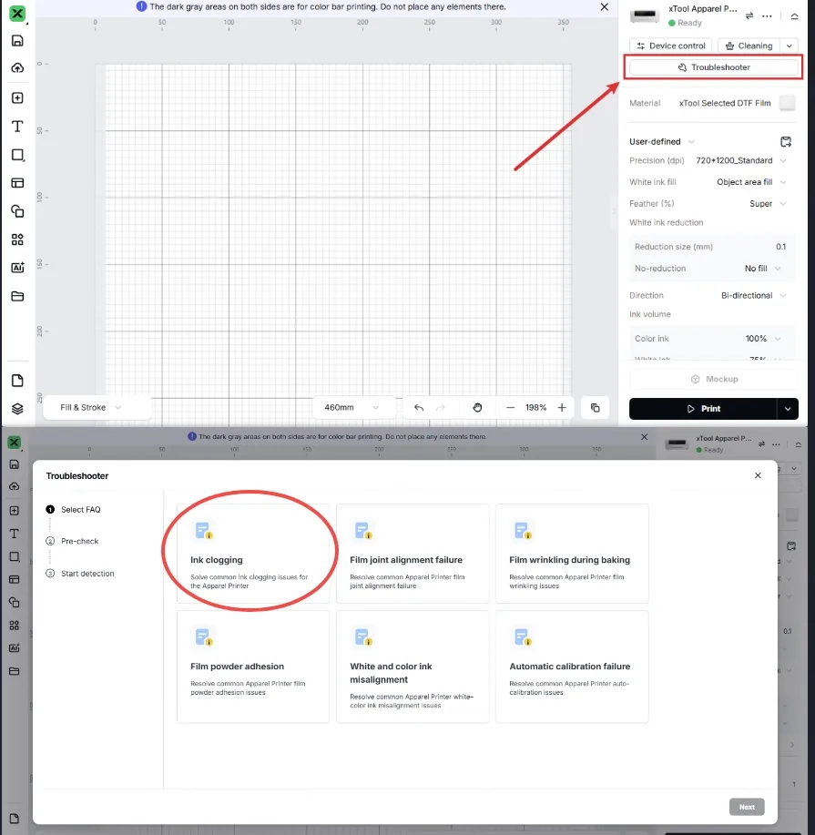Solucionar el error “Fallo de reconocimiento de imagen” en la xTool Apparel Printer