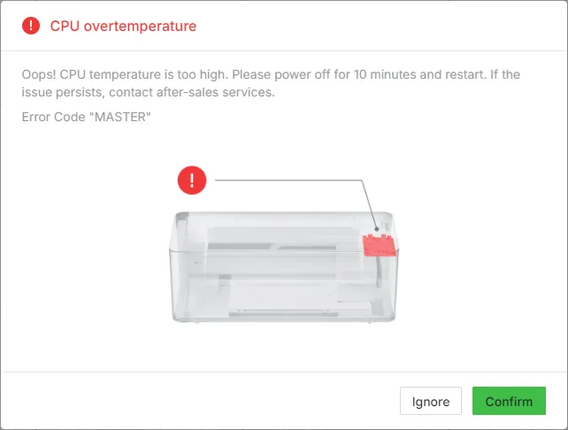 Solucionar el error «Sobretemperatura de la CPU» (código de error: MASTER) del xTool Apparel Printer Solucionar el error «Sobretemperatura de la CPU» (código de error: MASTER) del xTool Apparel Printer