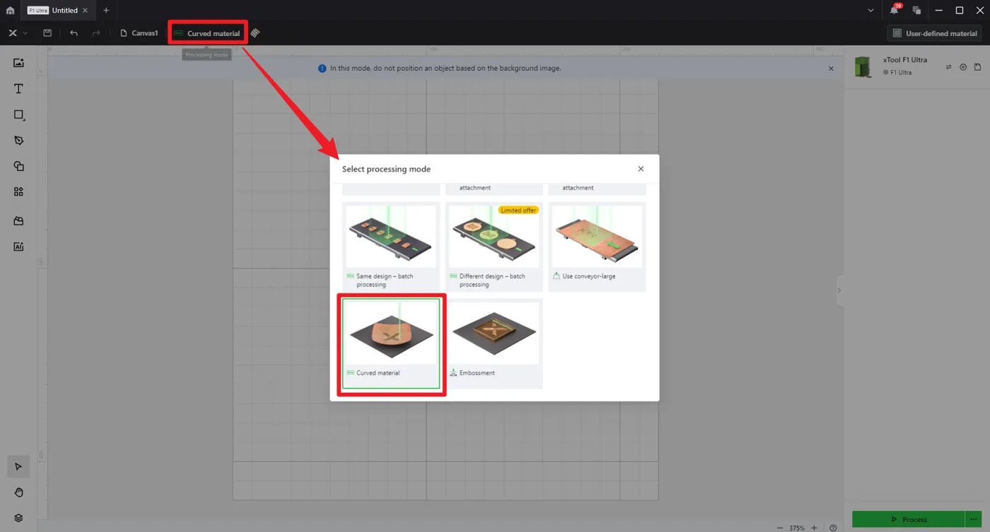 (XCS V2.1 o posterior) Cómo procesar un material curvo con la xTool F1 Ultra (XCS V2.1 o posterior) Cómo procesar un material curvo con la xTool F1 Ultra