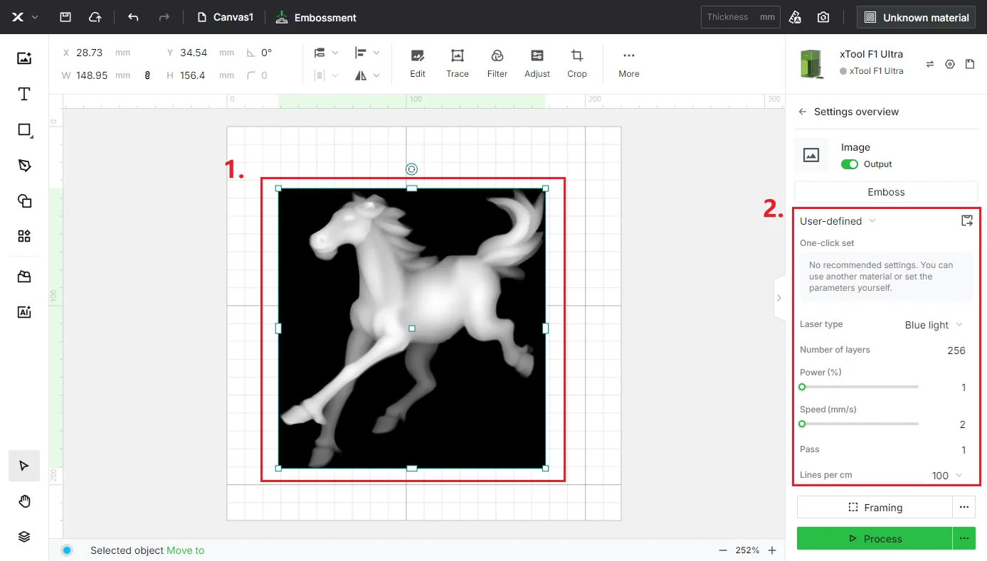 (XCS V2.1 o posterior) Cómo empezar a hacer relieve láser con la xTool F1 Ultra