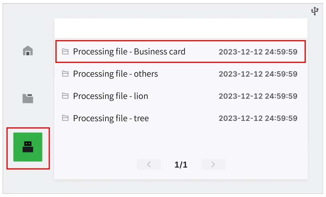 (xTool Studio) Iniciar el procesamiento sin conexión con el controlador de pantalla táctil (xTool Studio) Iniciar el procesamiento sin conexión con el controlador de pantalla táctil