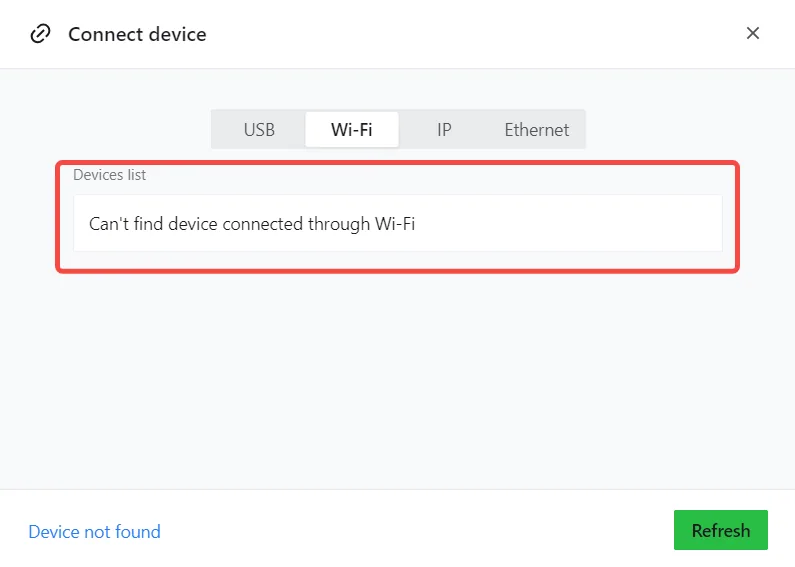 Solucionar el problema "No se encuentra ningún dispositivo láser" mediante conexión Wi-Fi Solucionar el problema "No se encuentra ningún dispositivo láser" mediante conexión Wi-Fi