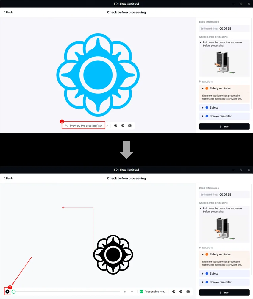 (xTool Studio) Usar la cinta transportadora para procesar un material grande con la xTool F2 Ultra image.png