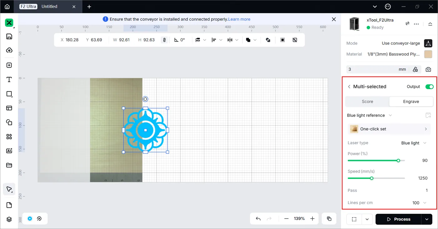 (xTool Studio) Usar la cinta transportadora para procesar un material grande con la xTool F2 Ultra image.png