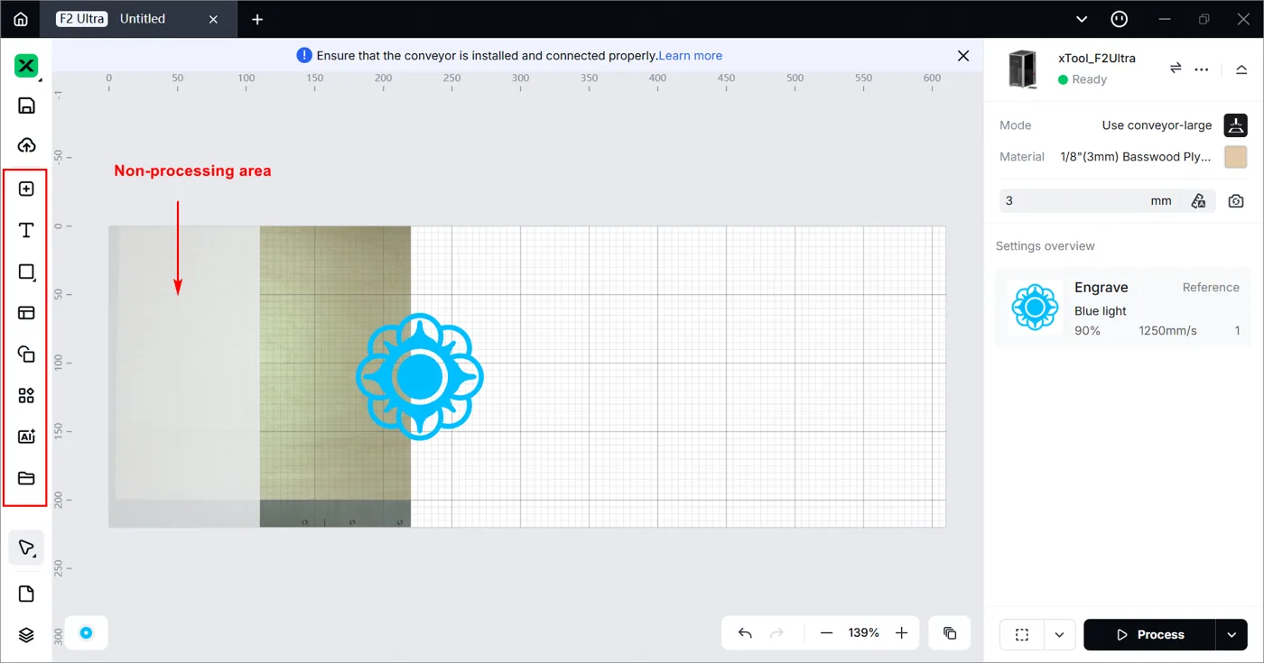 (xTool Studio) Usar la cinta transportadora para procesar un material grande con la xTool F2 Ultra image.png