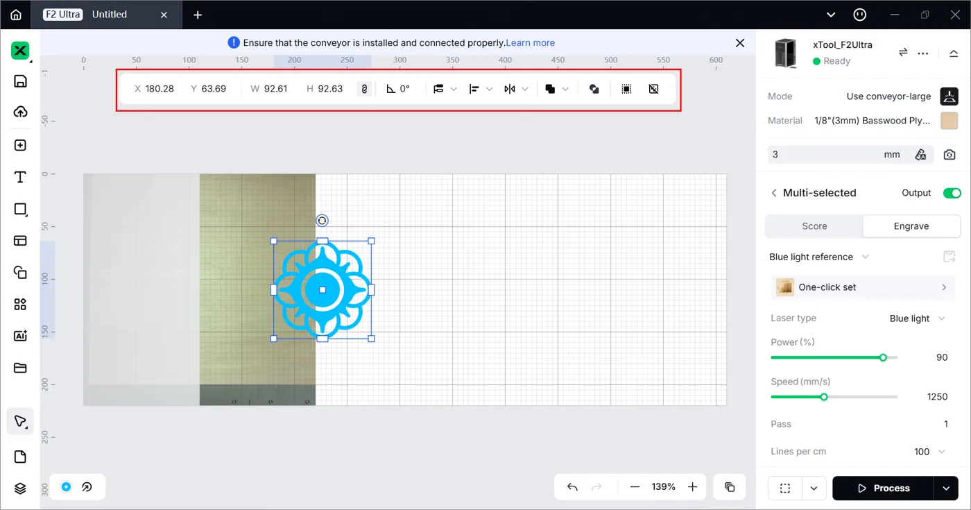 (xTool Studio) Usar la cinta transportadora para procesar un material grande con la xTool F2 Ultra image.png