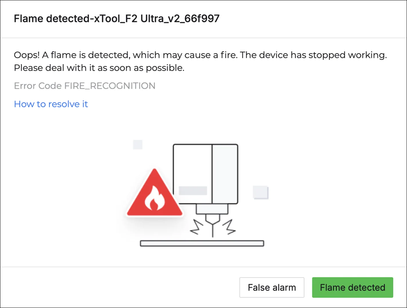 Solución del error «Llama detectada» en la xTool F2 Ultra