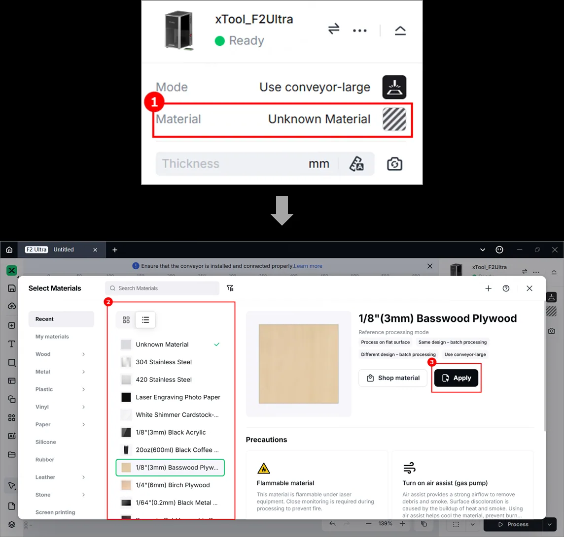 (xTool Studio) Usar la cinta transportadora para procesar un material grande con la xTool F2 Ultra image.png