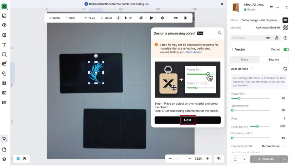 (xTool Studio) Uso del transportador para procesamiento por lotes (mismo diseño) con la xTool F2 Ultra UV image.png