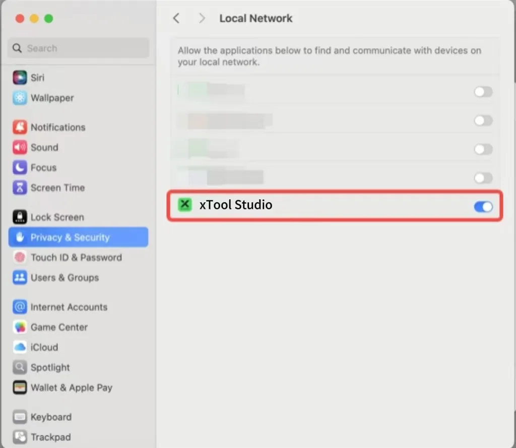 Solución de problemas: macOS (15 o superior) no consigue conectarse a la xTool F2 Ultra UV Solución de problemas: macOS (15 o superior) no consigue conectarse a la xTool F2 Ultra UV