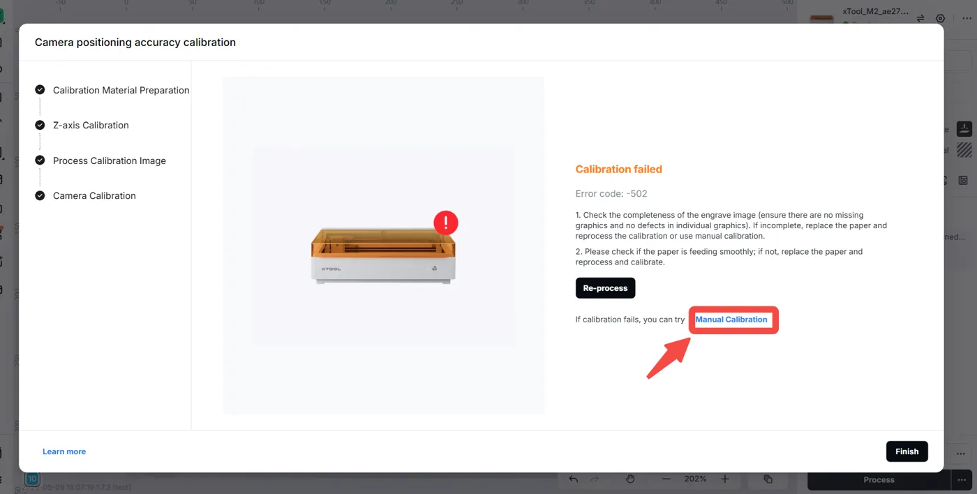 Solucionar «Calibración fallida» en la xTool M2 (código de error -502) Solucionar «Calibración fallida» en la xTool M2 (código de error -502)