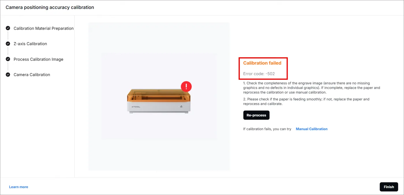 Solucionar «Calibración fallida» en la xTool M2 (código de error -502) image.png