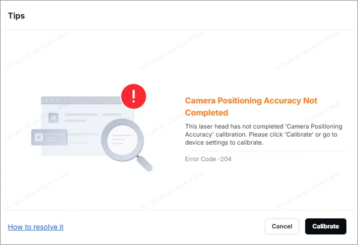 Solucionar "Calibración de precisión del posicionamiento por cámara no completada" en la xTool M2 image.png