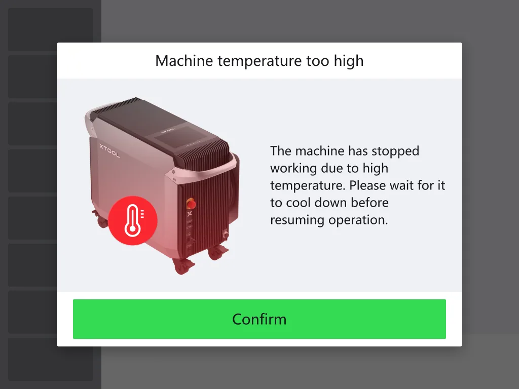 Solucionar las excepciones de temperatura de la máquina en el xTool MetalFab Laser Welder Solucionar las excepciones de temperatura de la máquina en el xTool MetalFab Laser Welder