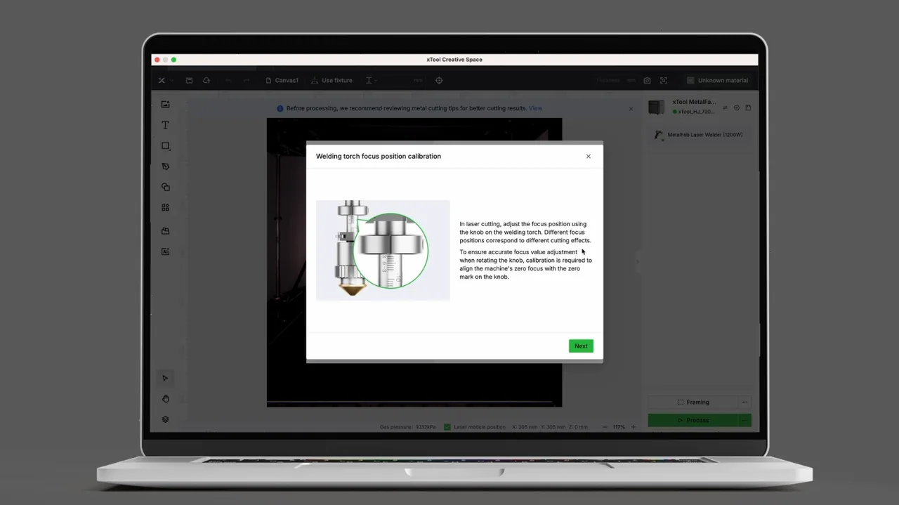 Cómo calibrar la posición del foco de la antorcha de soldadura del xTool MetalFab Cómo calibrar la posición del foco de la antorcha de soldadura del xTool MetalFab