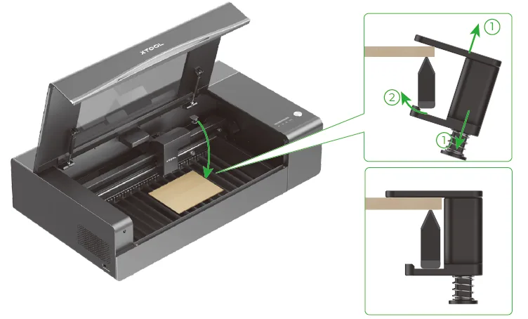 Usa las pinzas de sujeción de material de la xTool P2/P2S