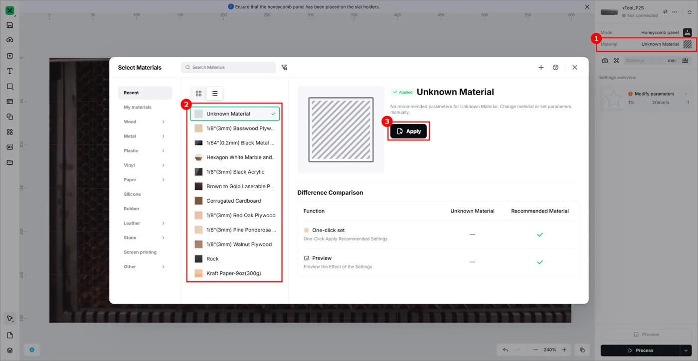 (xTool Studio) Usar el modo Sin listones (Slats removed) con la xTool P2S (xTool Studio) Usar el modo Sin listones (Slats removed) con la xTool P2S