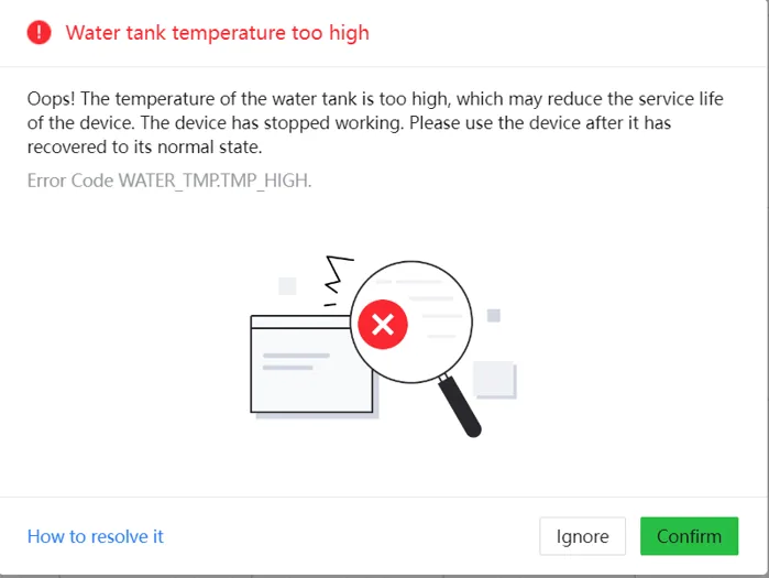 Resolución de problemas de la P2S: «Temperatura del depósito de agua demasiado alta»