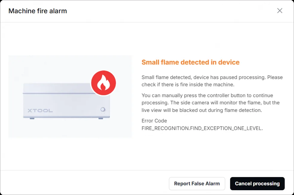Solucionar la alarma de incendio de la xTool P3 Solucionar la alarma de incendio de la xTool P3