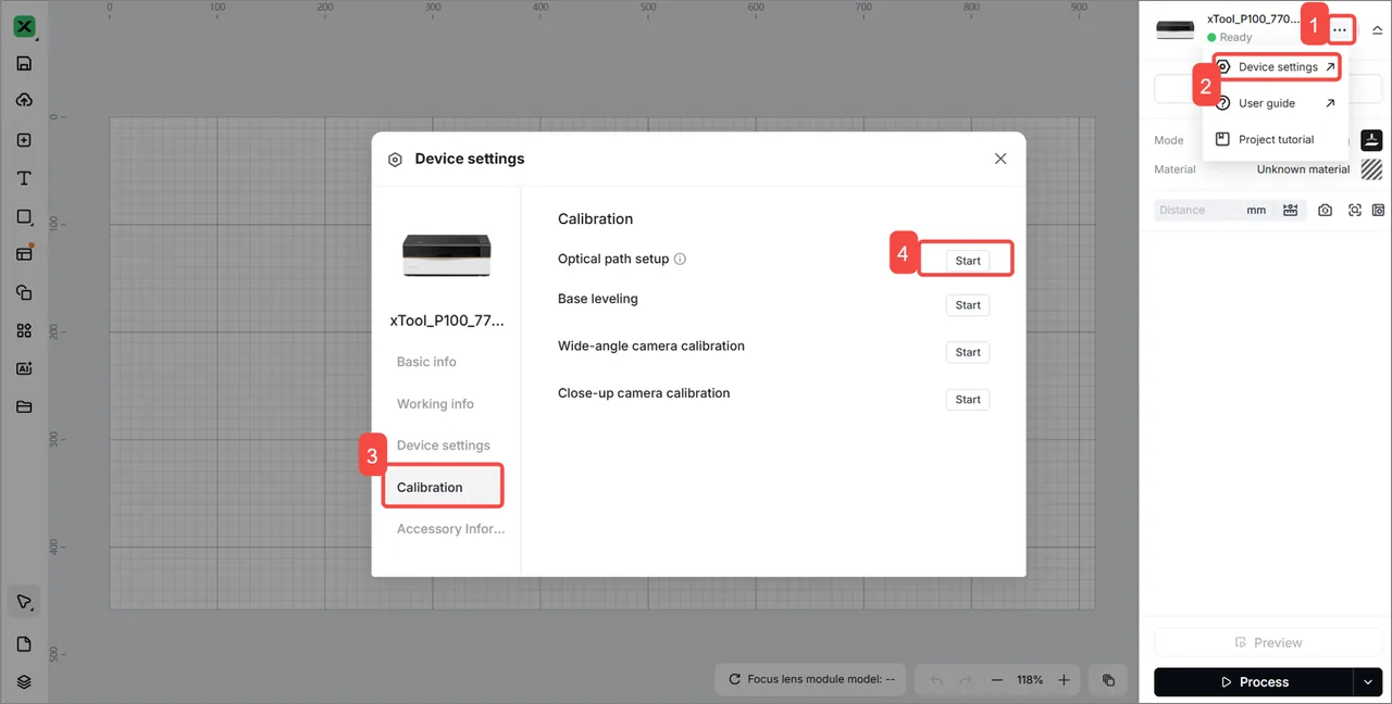 Cómo calibrar el camino óptico de la xTool P3 Cómo calibrar el camino óptico de la xTool P3