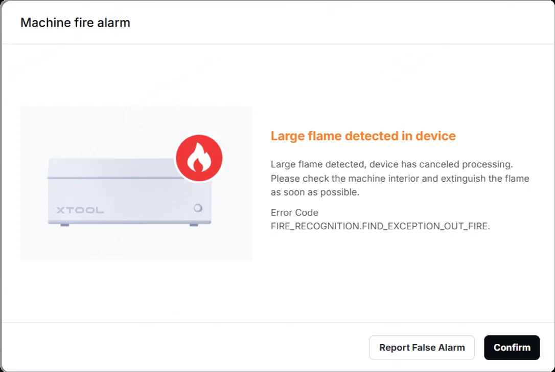 Solucionar la alarma de incendio de la xTool P3 Solucionar la alarma de incendio de la xTool P3
