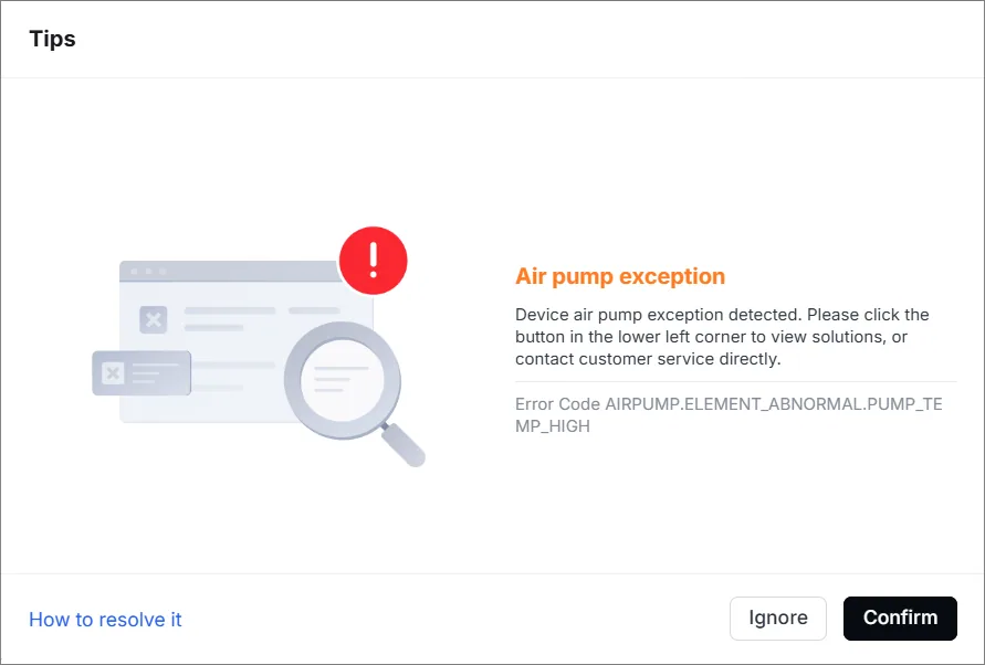 Solucionar la excepción de la bomba de aire (código de error: ABNORMAL.PUMP_TEMP_HIGH) image.png