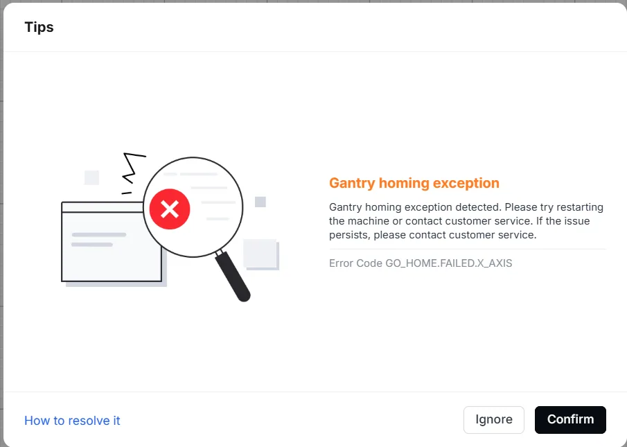 Códigos de error y guía de resolución de problemas para la xTool P3 Códigos de error y guía de resolución de problemas para la xTool P3