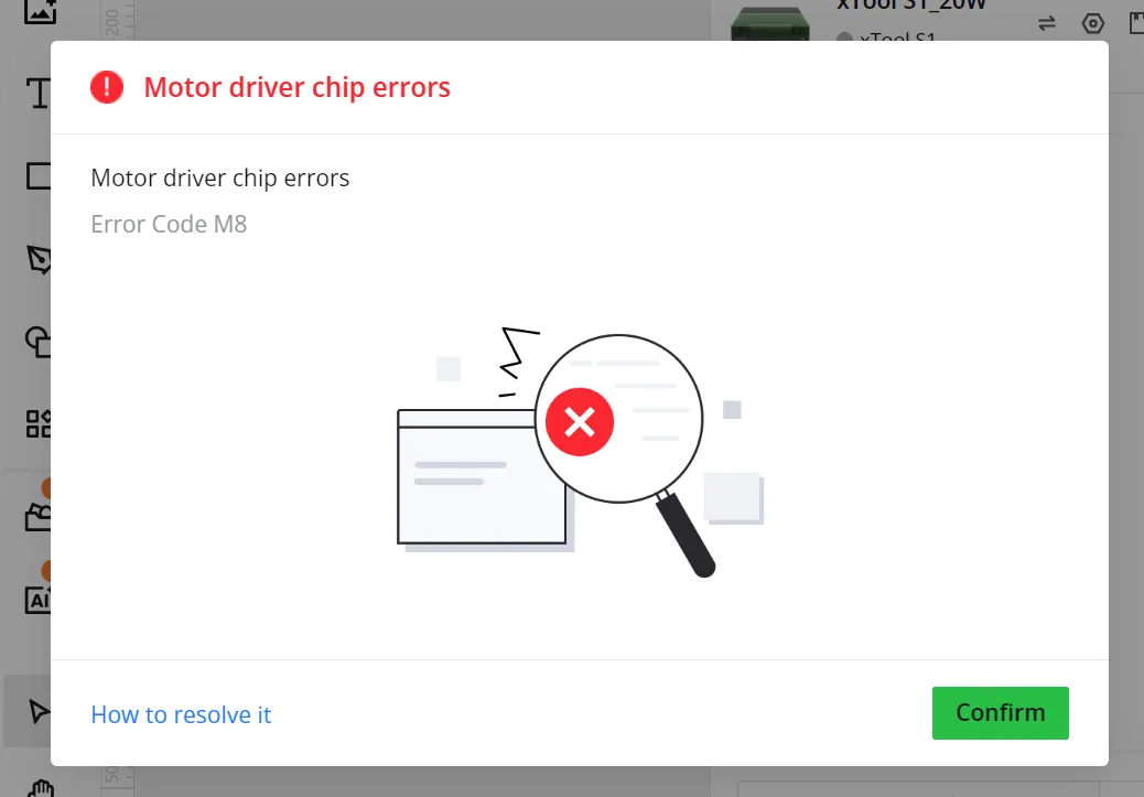 Solucionar "errores del chip del controlador del motor" (M8) en el xTool S1 Solucionar "errores del chip del controlador del motor" (M8) en el xTool S1