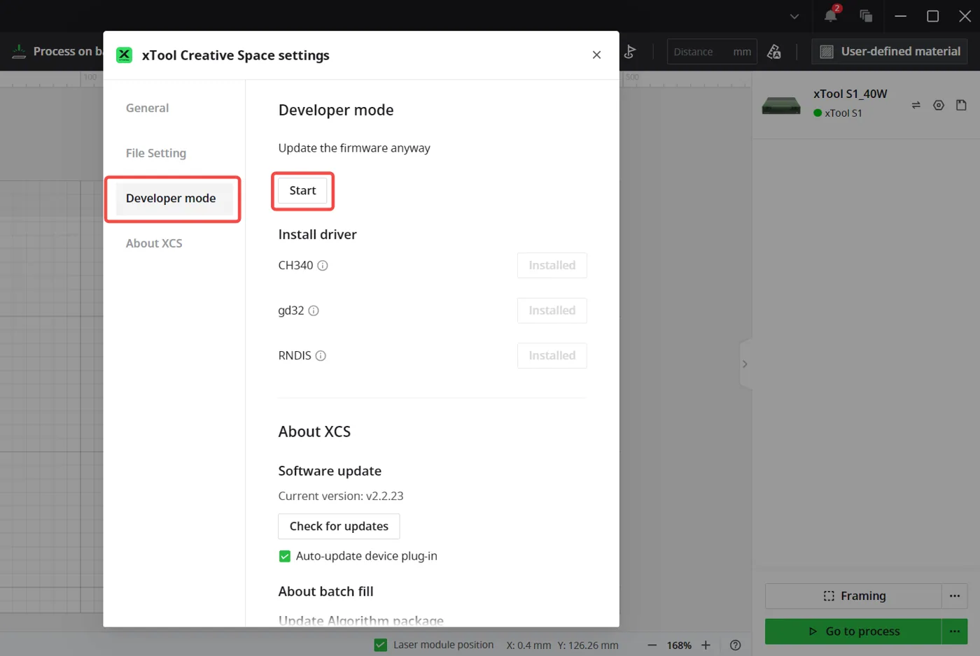 Actualiza el firmware de la xTool S1 Actualiza el firmware de la xTool S1