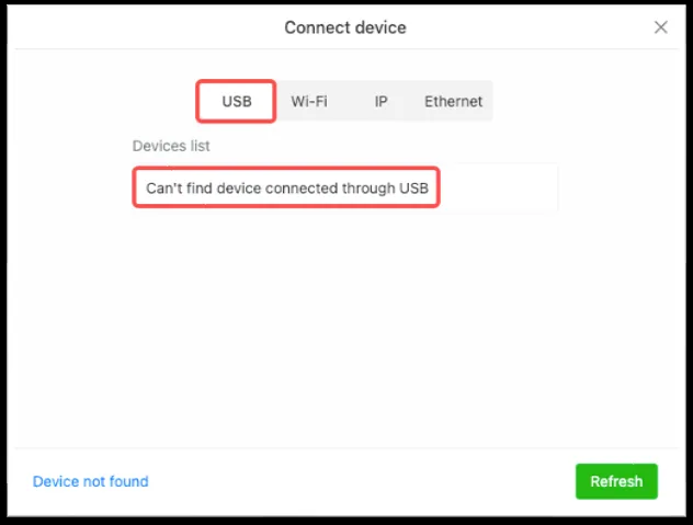 Solucionar el error «No se encuentra ningún dispositivo conectado por USB» en xTool S1 Solucionar el error «No se encuentra ningún dispositivo conectado por USB» en xTool S1