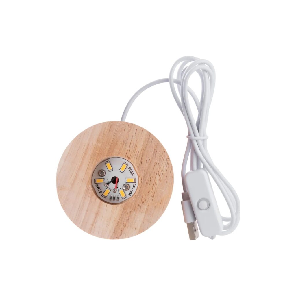 Base LED de madera redonda para bola de cristal, con cable USB e interruptor