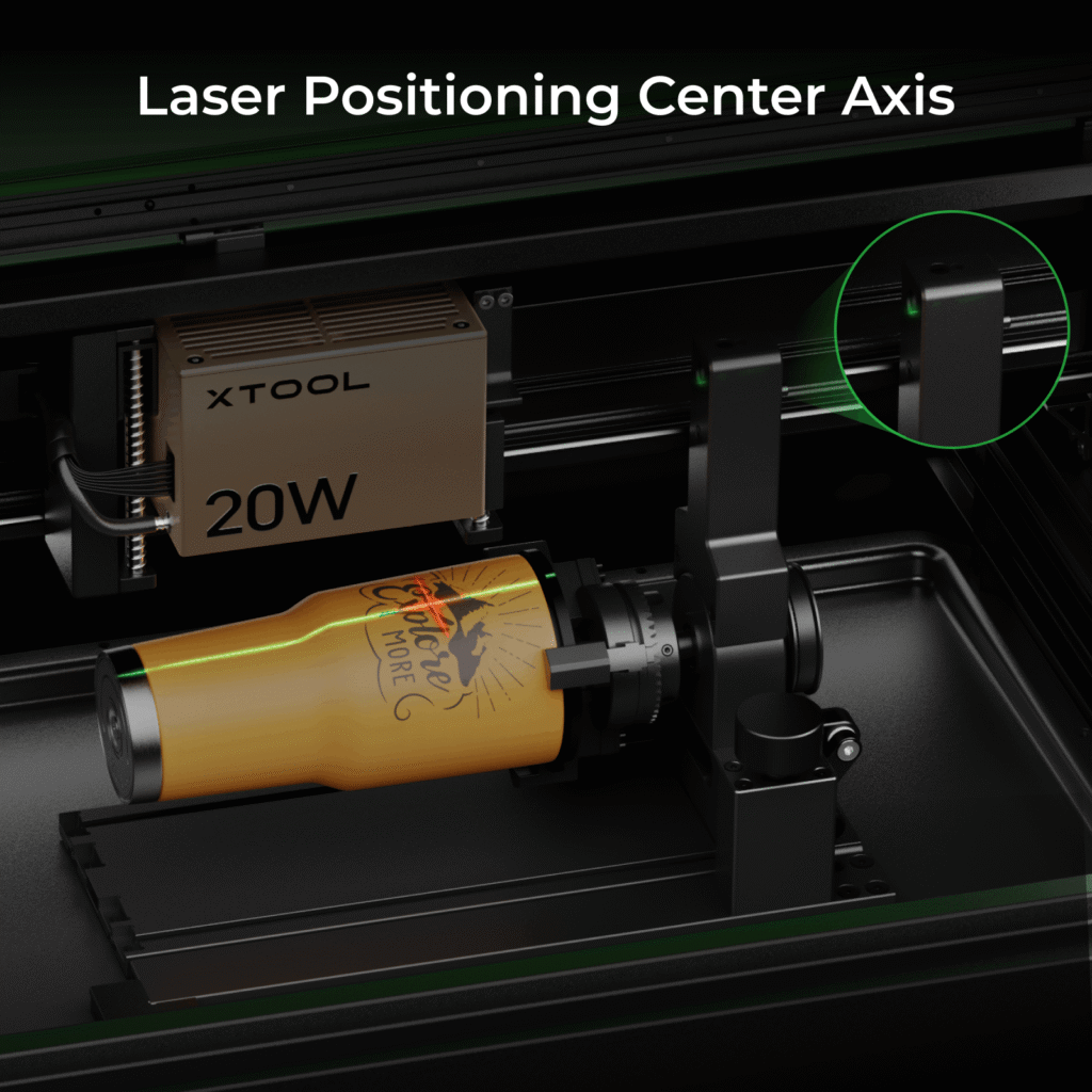 Modulo de posicionamiento laser del kit RA2 Pro localizando el eje central de una botella
