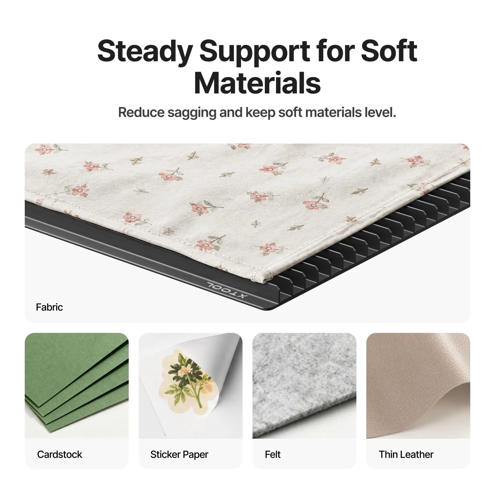Apoyo estable para materiales blandos como fieltro, cartulina y cuero fino