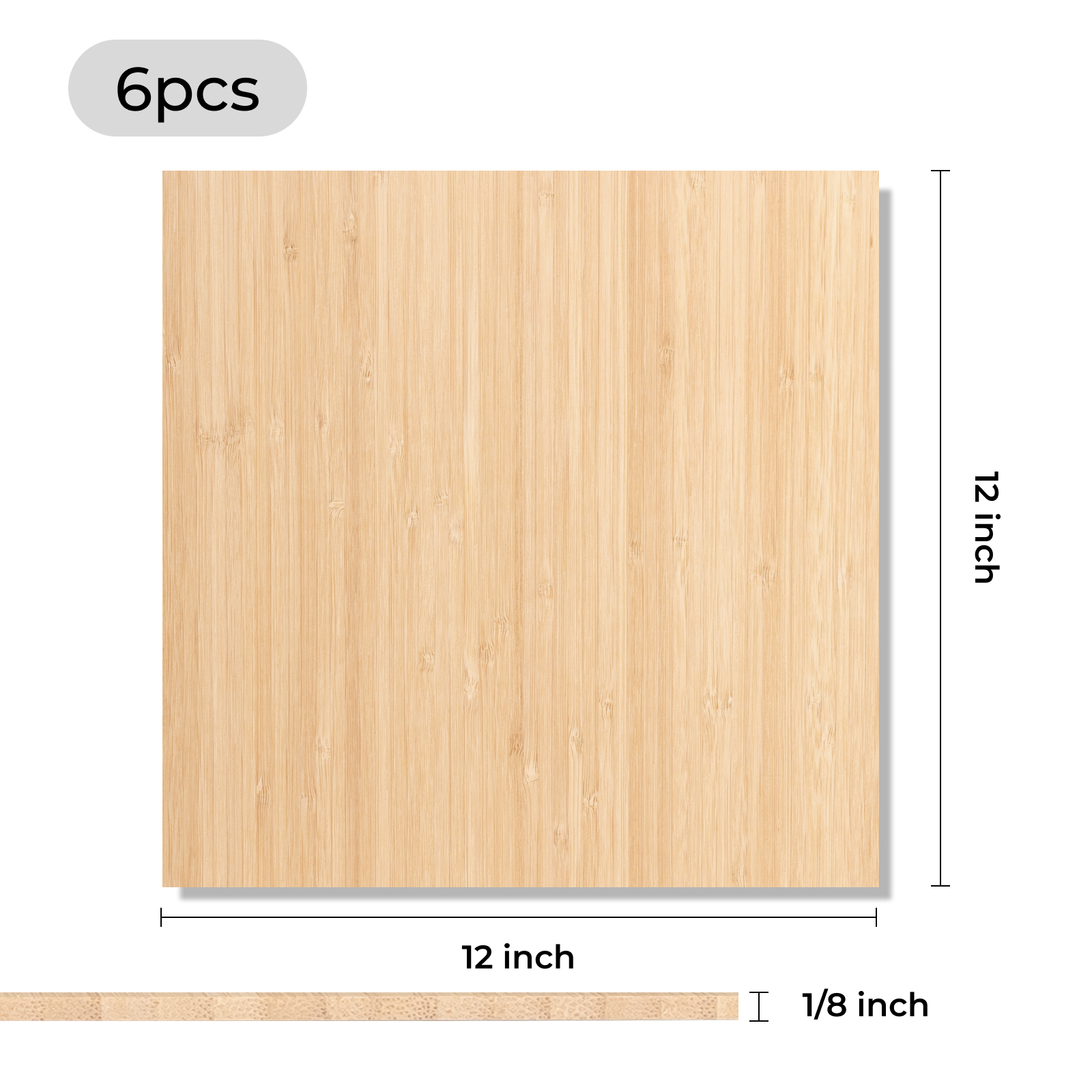 Tablero de bambu de 3 mm y 30 x 30 cm del pack de 6 unidades, con la veta vertical caracteristica del bambu