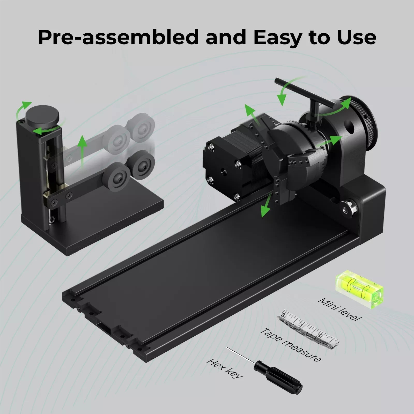 Despiece del xTool RA2 Pro: llega pre-ensamblado e incluye mini nivel, cinta metrica y llave hexagonal