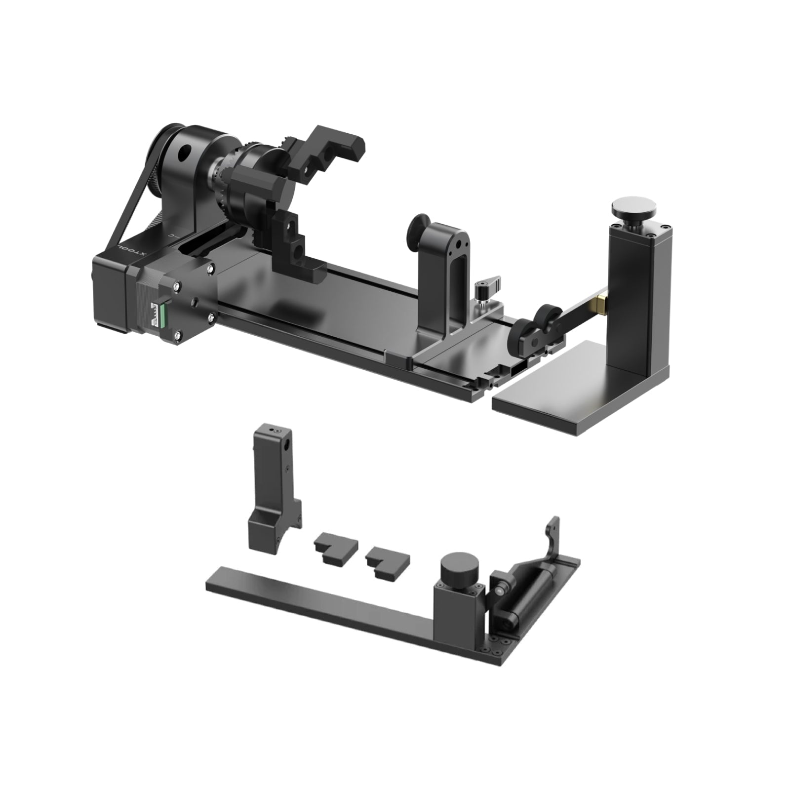 Rotativo xTool RA2 Pro completo con sus piezas de sujecion desmontadas