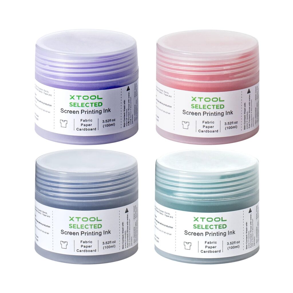 Cuatro botes de tinta termocromica de serigrafia de 100 ml cada uno, en morado, rojo, azul y verde