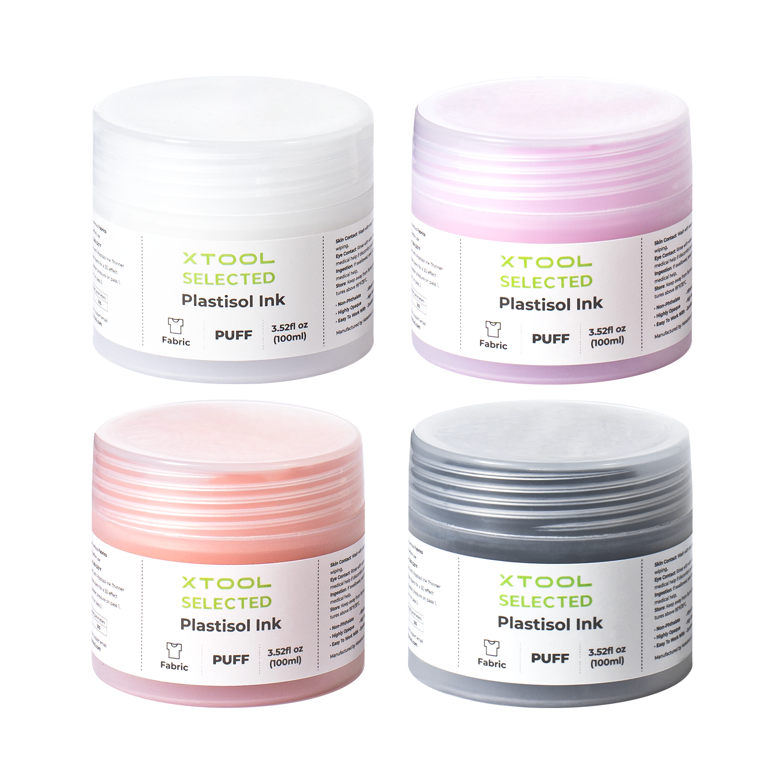 Cuatro botes de tinta plastisol con efecto relieve de 100 ml cada uno, para tela
