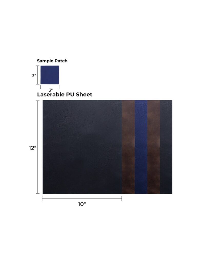 Esquema de medidas de la hoja de polipiel xTool: 12 × 10 pulgadas, con una muestra de 3 × 3 pulgadas al lado