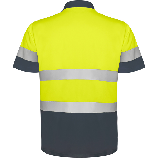 Polo alta visibilidad Roly Polaris plomo/amarillo fluor espalda