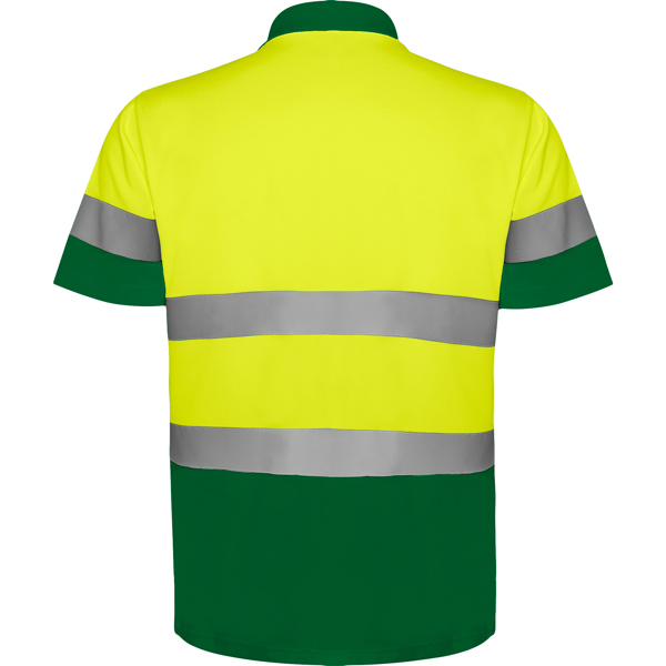Polo alta visibilidad Roly Polaris verde jardín/amarillo flúor espalda